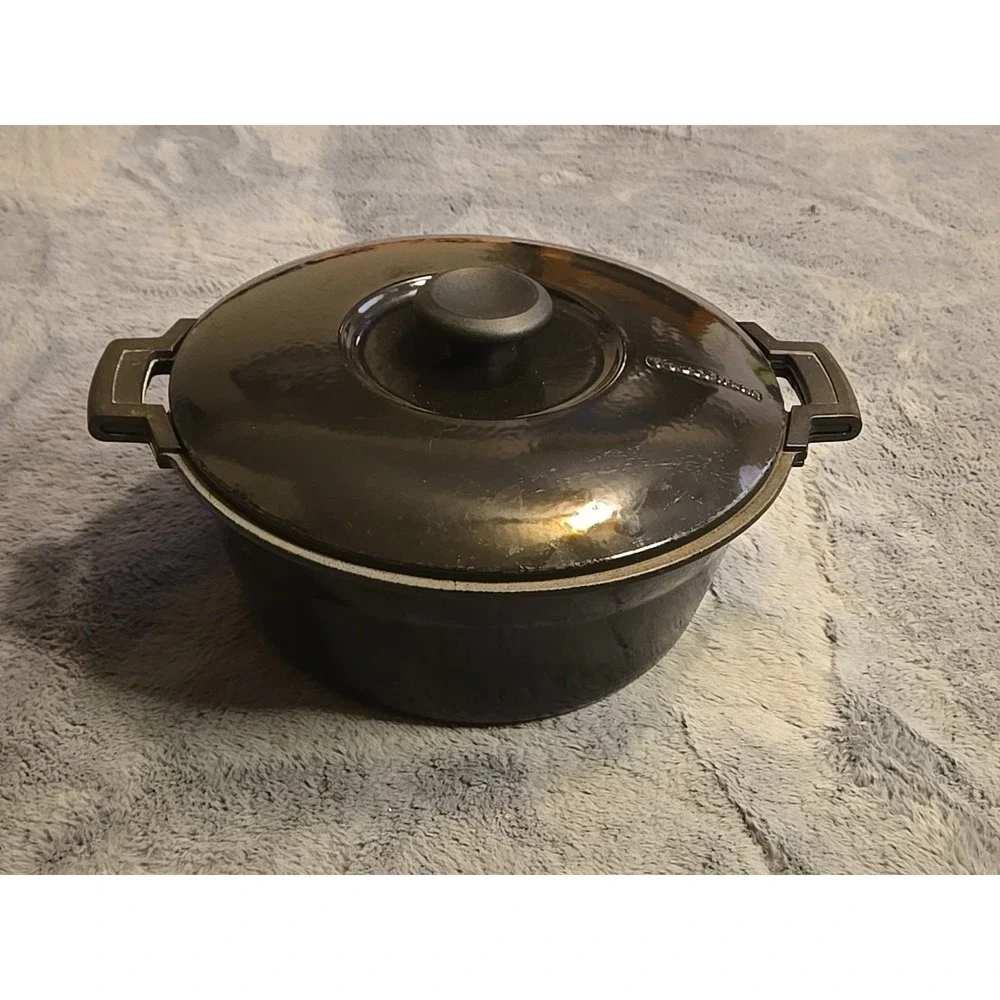 Vintage Cousances #29 Oval Dutch Oven Black Enameled Cast Iron Made In France
